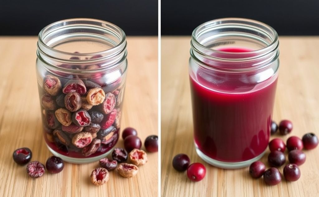 Dried cranberries transformed into juice recipe
