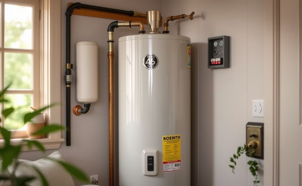 Durable AO Smith water heater in a cozy home setting.