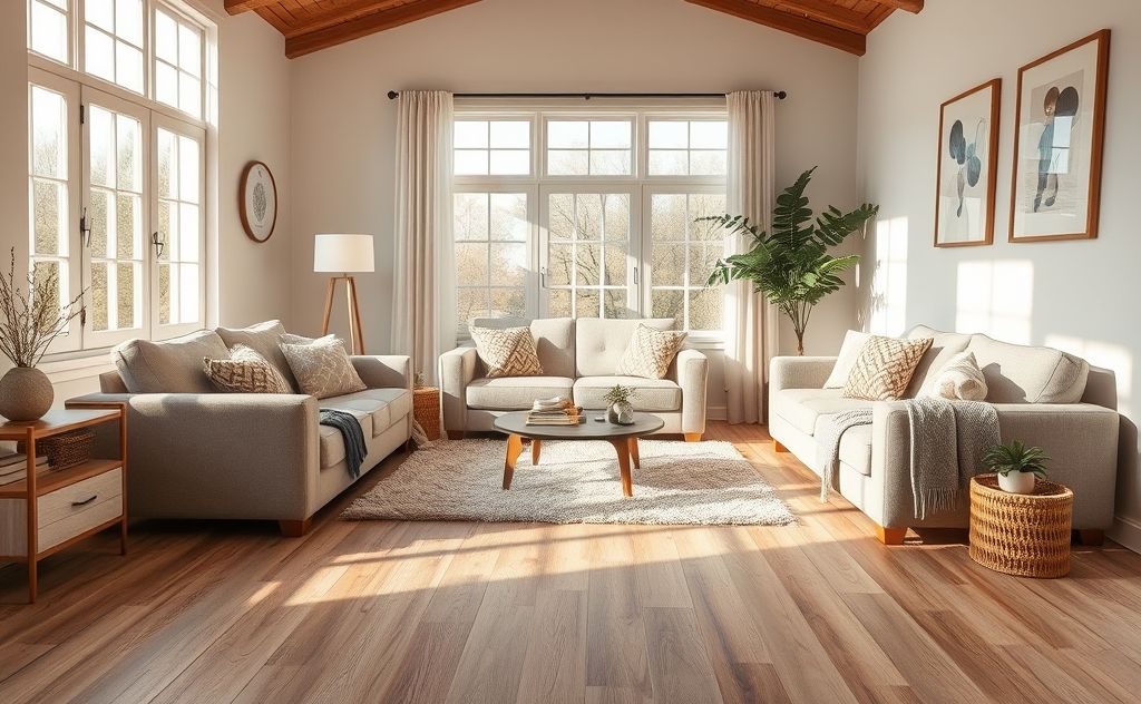 Durable pet-friendly flooring options in a cozy living room setting.