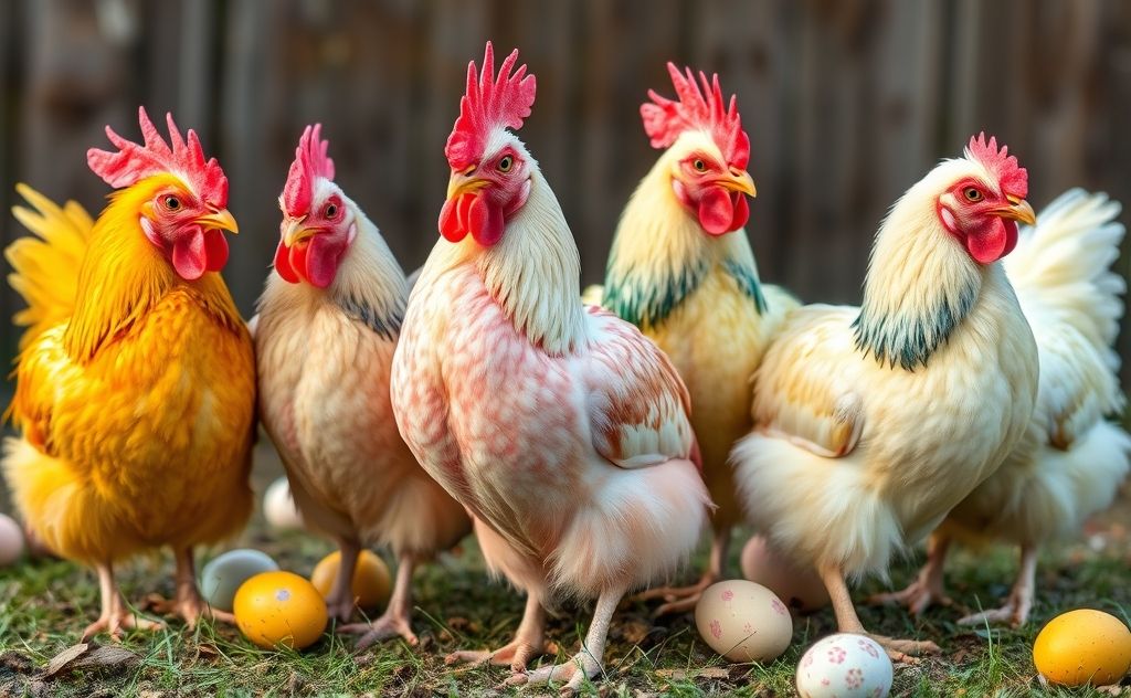 Easter Egger chickens in vibrant feather colors