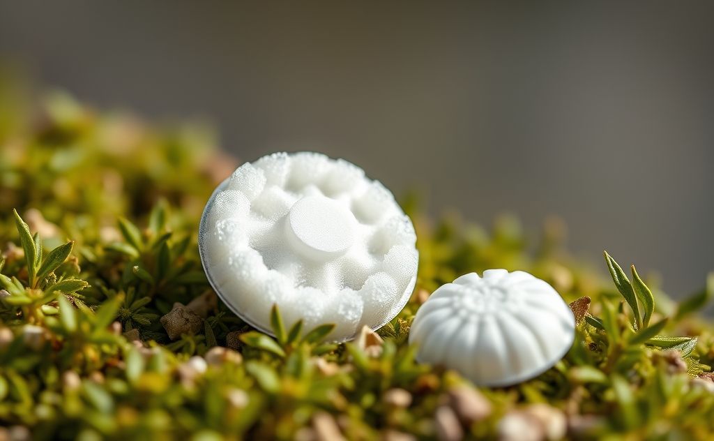 Eco-friendly dishwasher pods in nature.