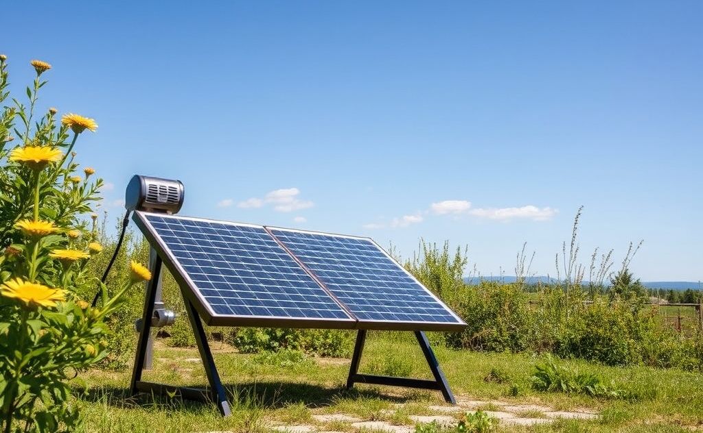 Eco-friendly solar space heater in a sunny setting