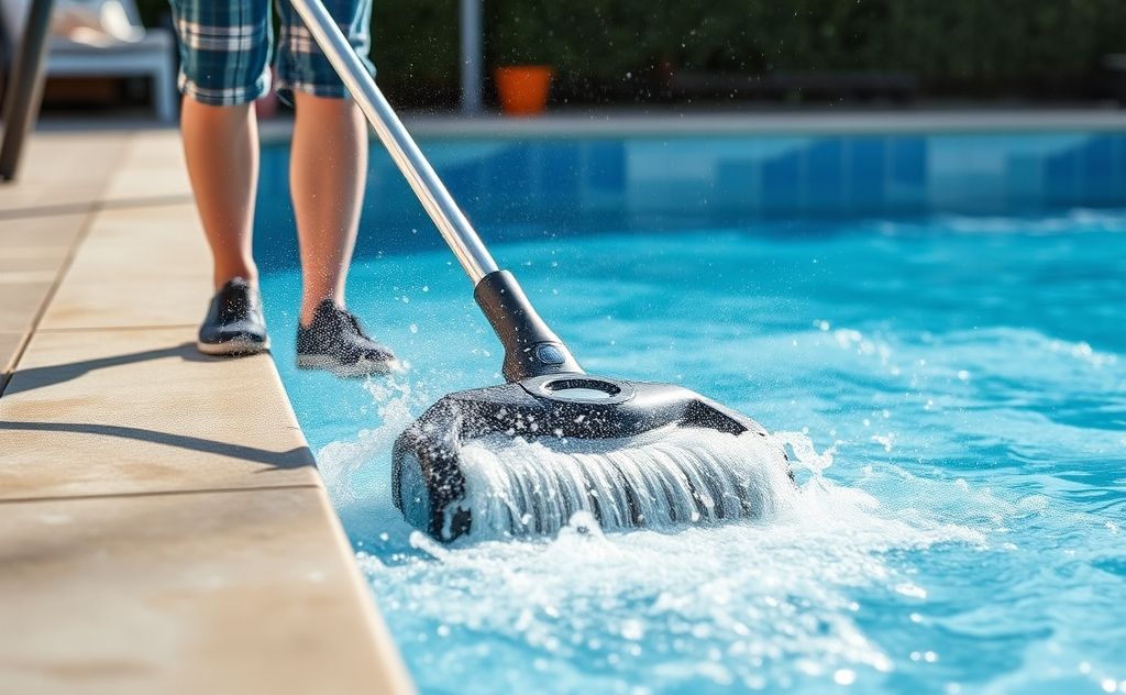 Effective use of a vacuum pool cleaner in action
