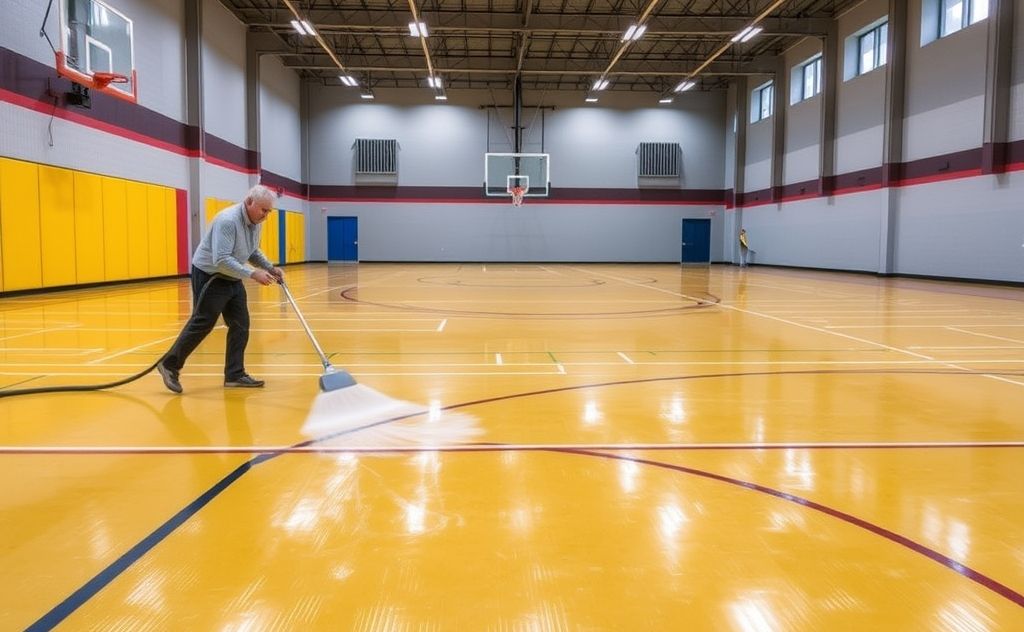 Efficient cleaning of busy rubber gym floors