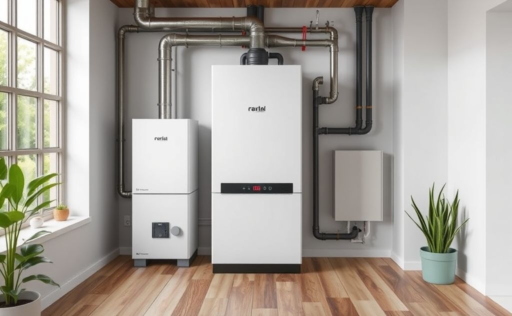 Efficient condensing hydronic boiler in modern setting