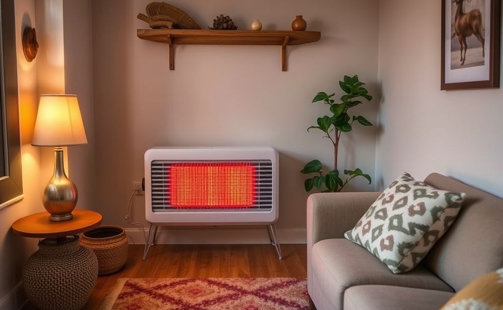 Efficient infrared heater in a cozy small room setting
