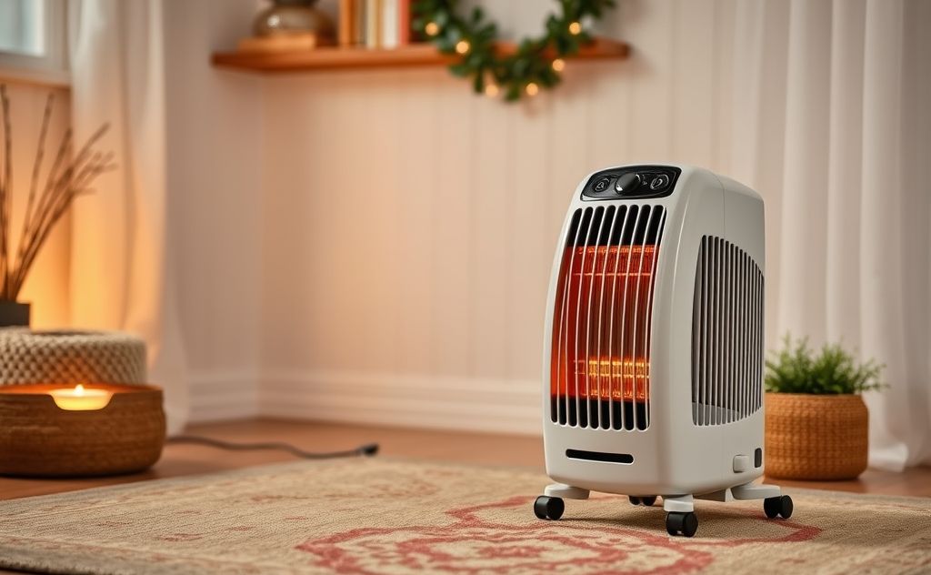 Efficient oil portable heater in a cozy room setting