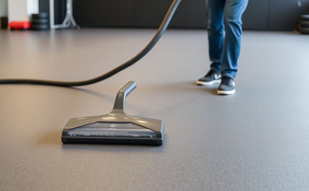Efficient vacuuming of rubber gym flooring.