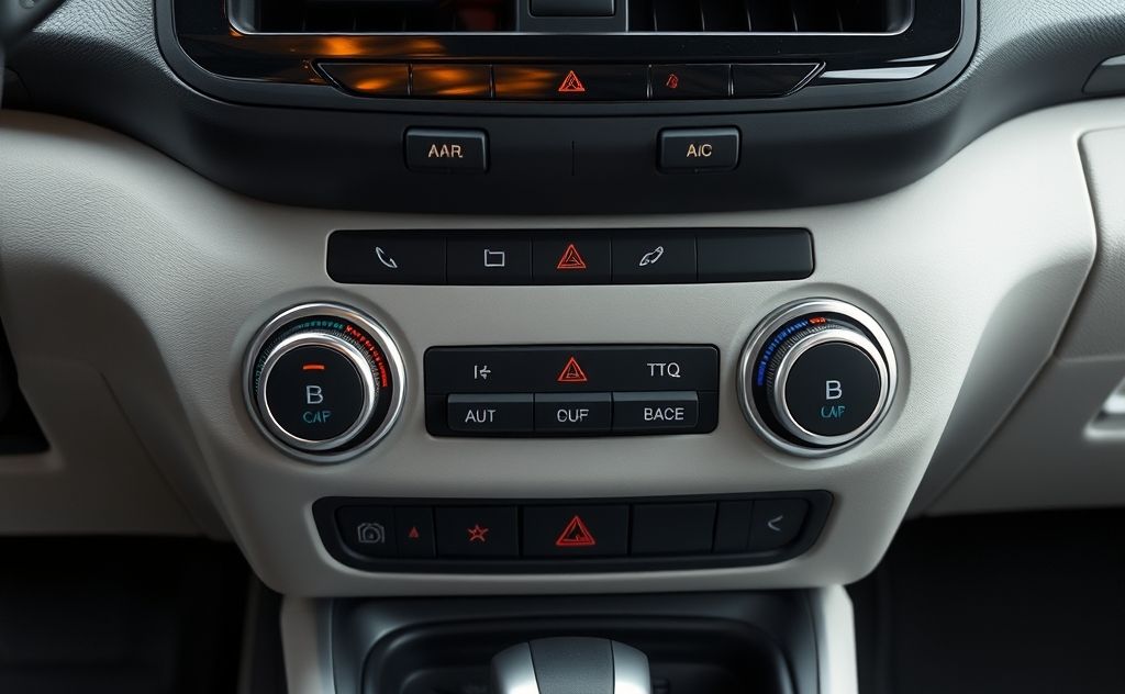 Electric car interior with heater and AC controls
