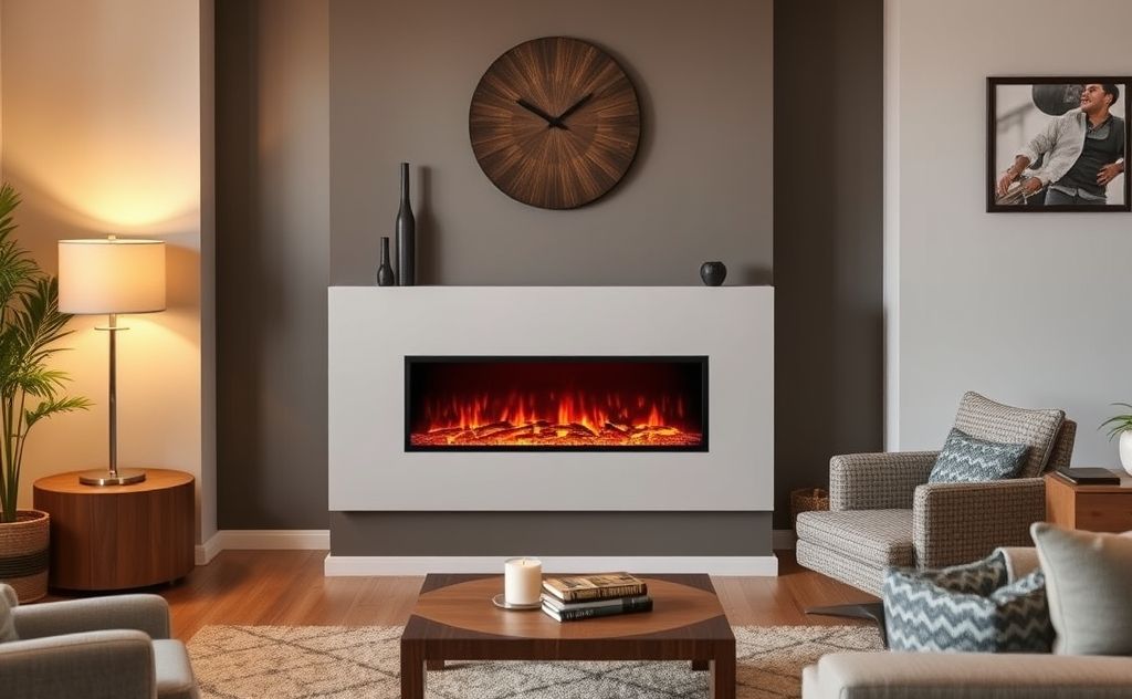 Electric fireplace in a cozy living room setting