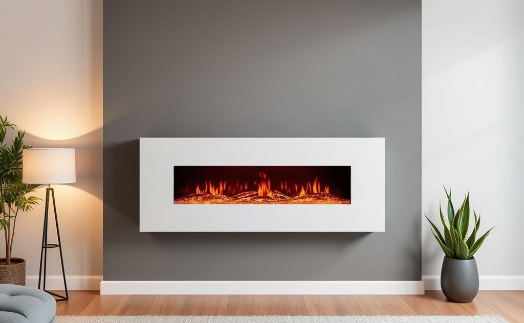 Electric fireplace mounted on a stylish wall setup