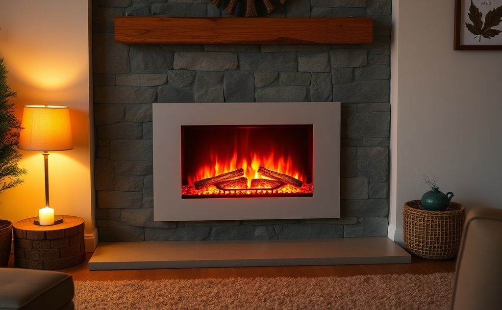 Electric fireplace radiating warmth in cozy setting