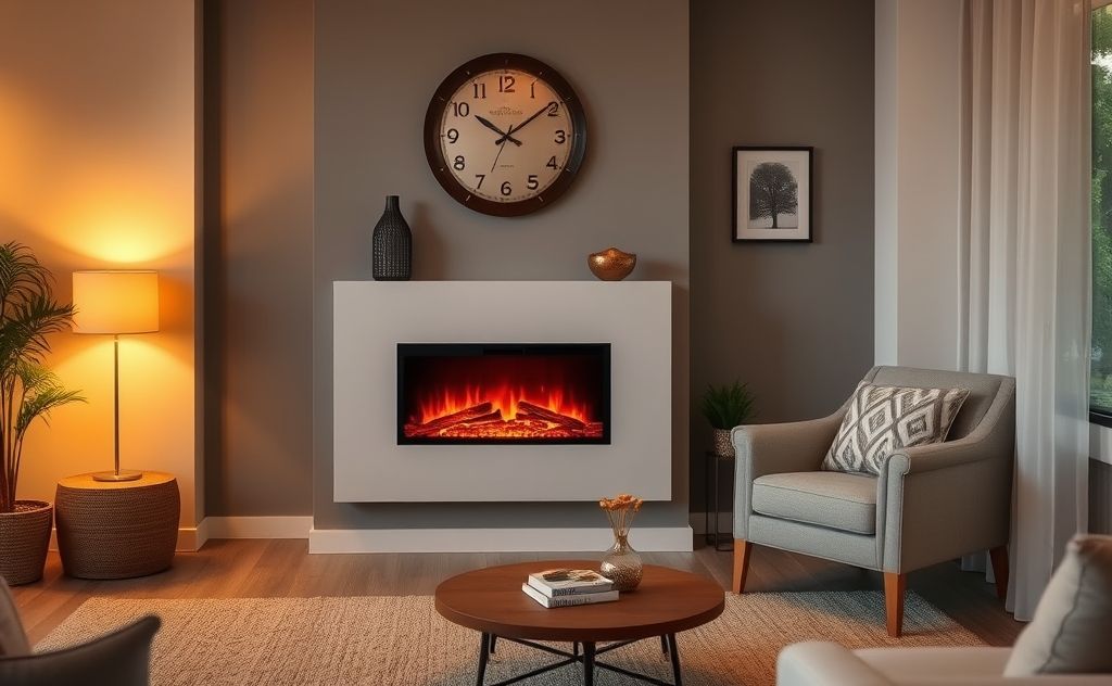 Electric fireplace warming a cozy room ambiance