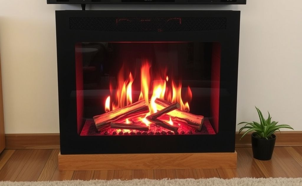 Electric fireplace with realistic flames and logs