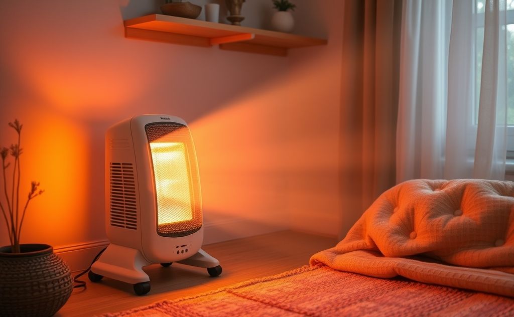 Electric heater emitting safe warmth in a cozy room