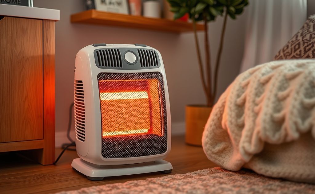 Electric space heater in a cozy room setting