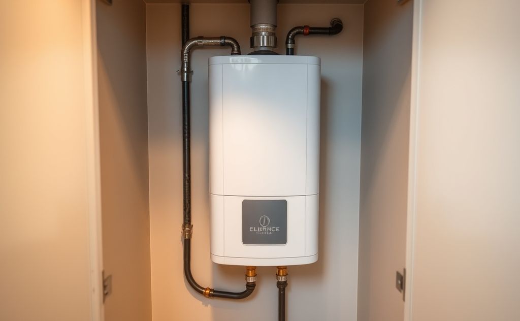 Electric water heater installed in a small closet