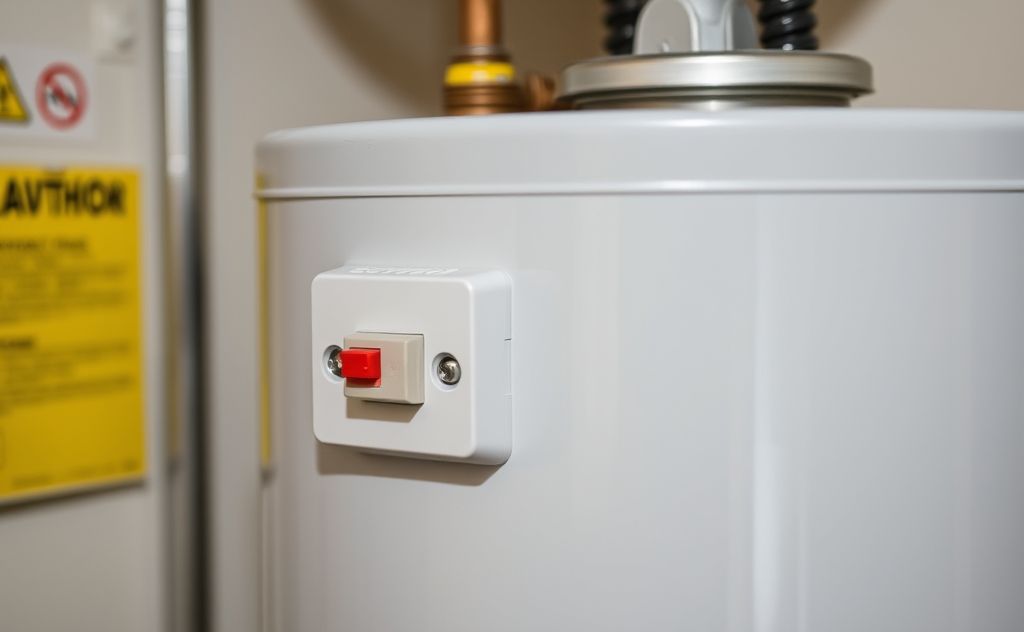 Electric water heater with tripped breaker in focus