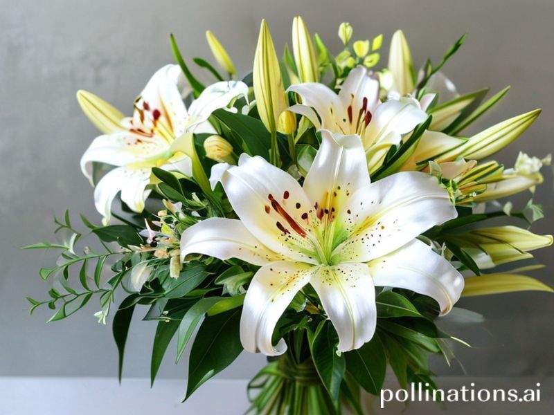 Elegant bukett med liljor och grönska