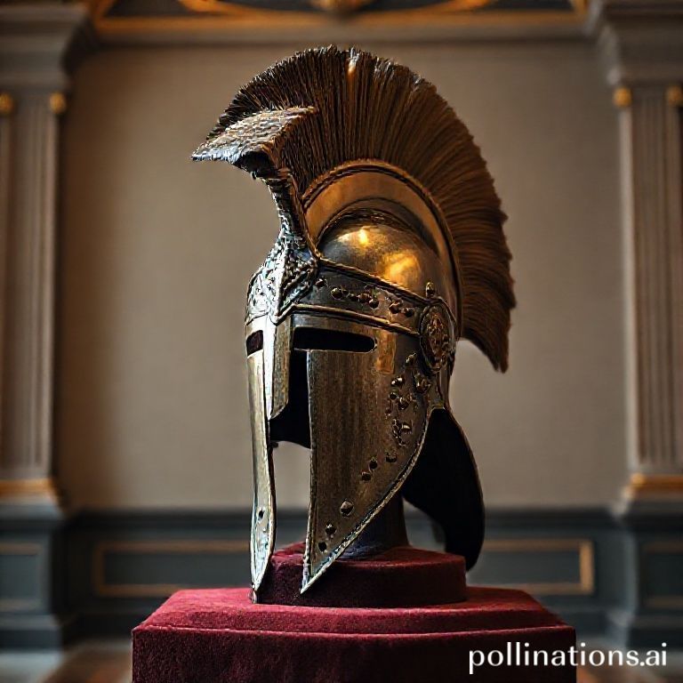 Capacete Morion do Renascimento com crista alta em um pedestal de veludo