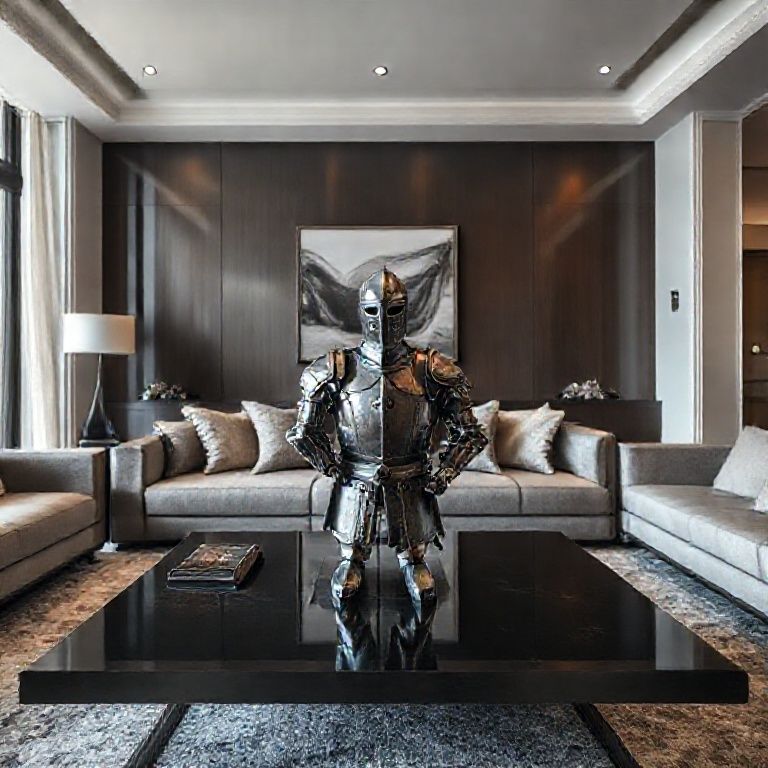 Armadura em Miniatura como ponto focal em sala de estar moderna