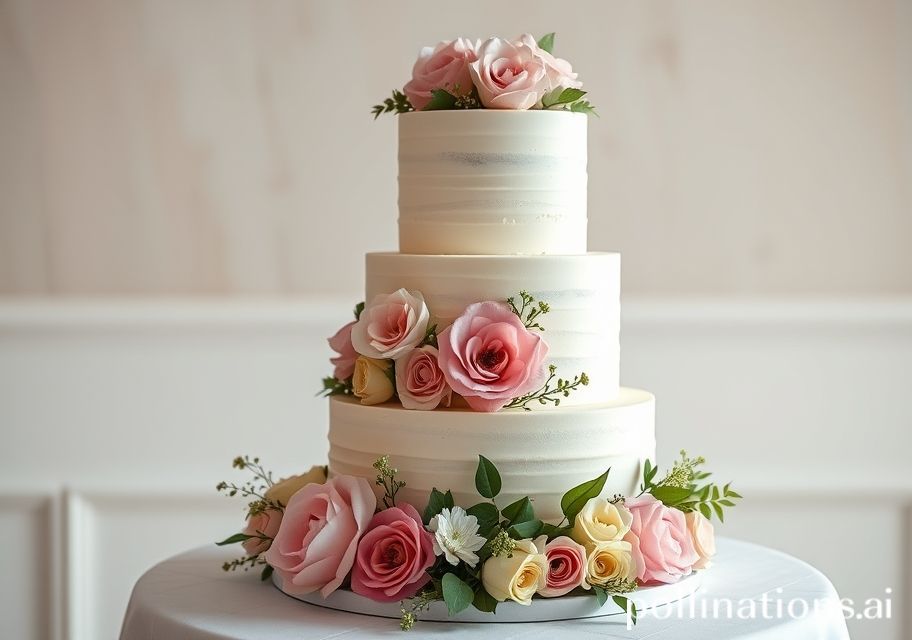 Wedding cake elegan tiga tingkat dengan bunga segar