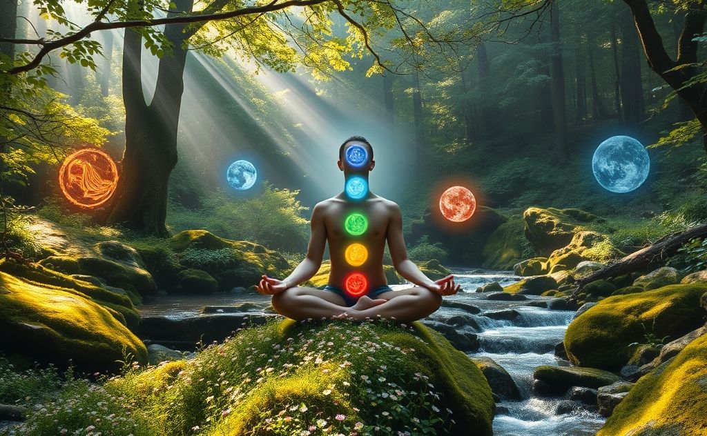 Elemental chakra meditation in serene nature