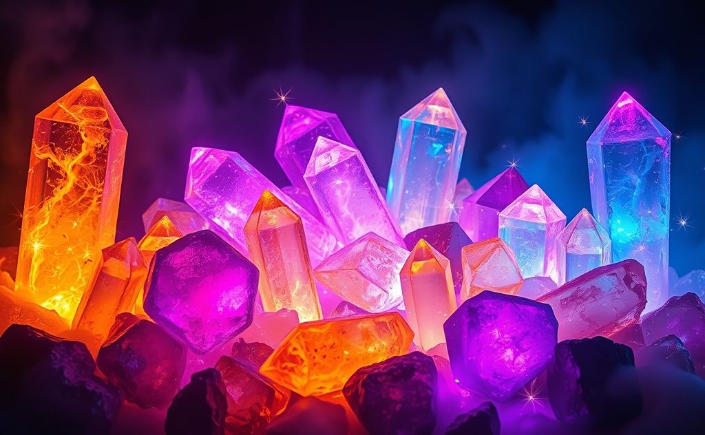 Energizing crystals radiating vibrant energy
