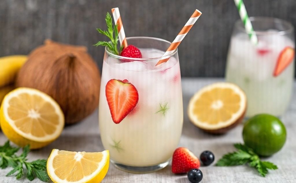 Enhance coconut water with fresh fruit and herbs.