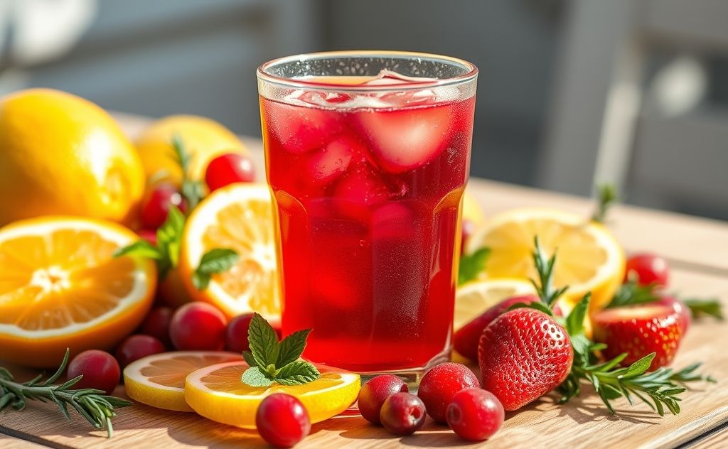 Enhance cranberry juice with fresh fruits and herbs.