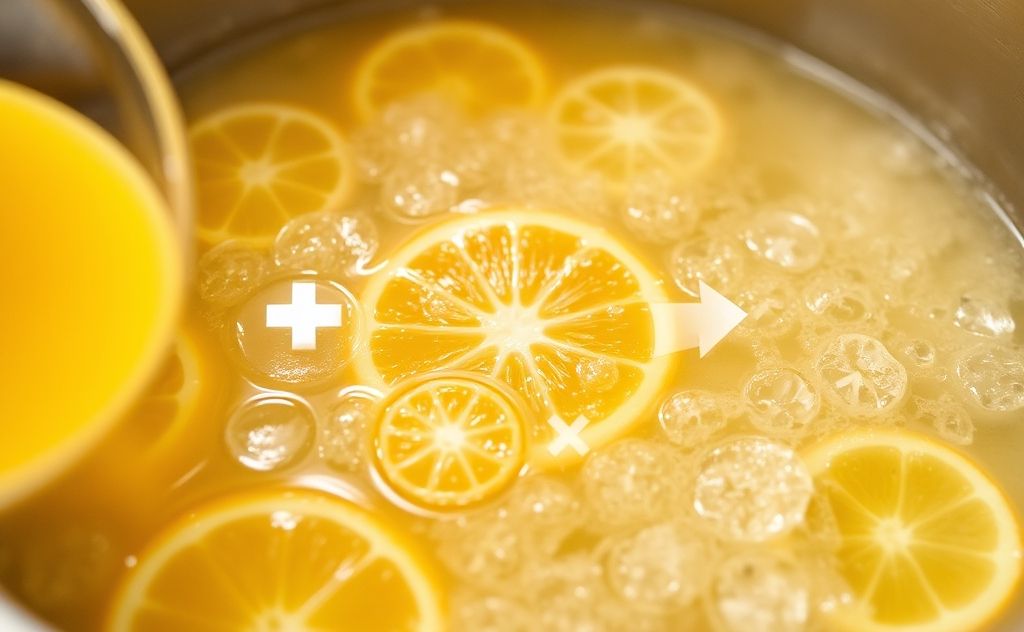Evaporation process of orange juice in cooking