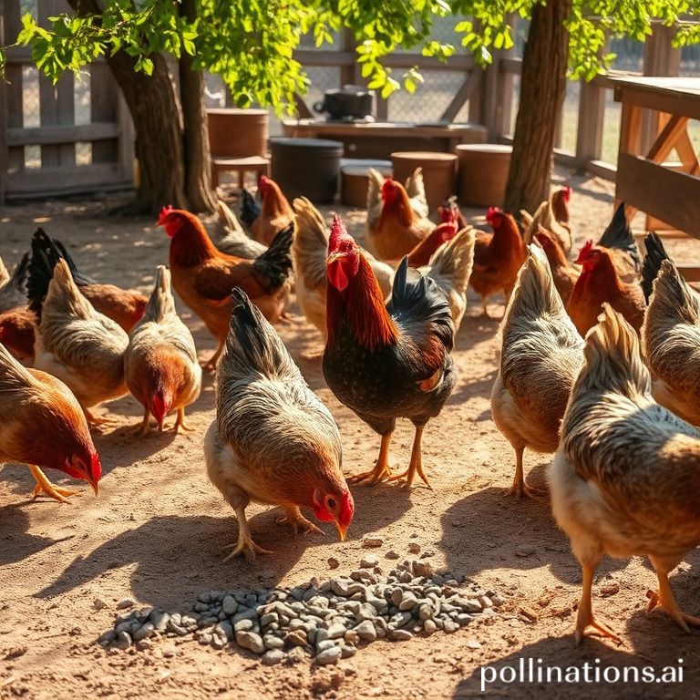 Chickens eating gravel