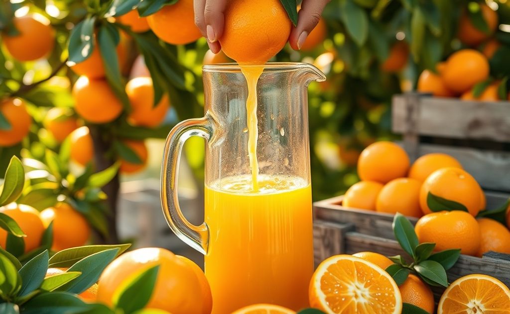 Farm fresh oranges transformed into juice