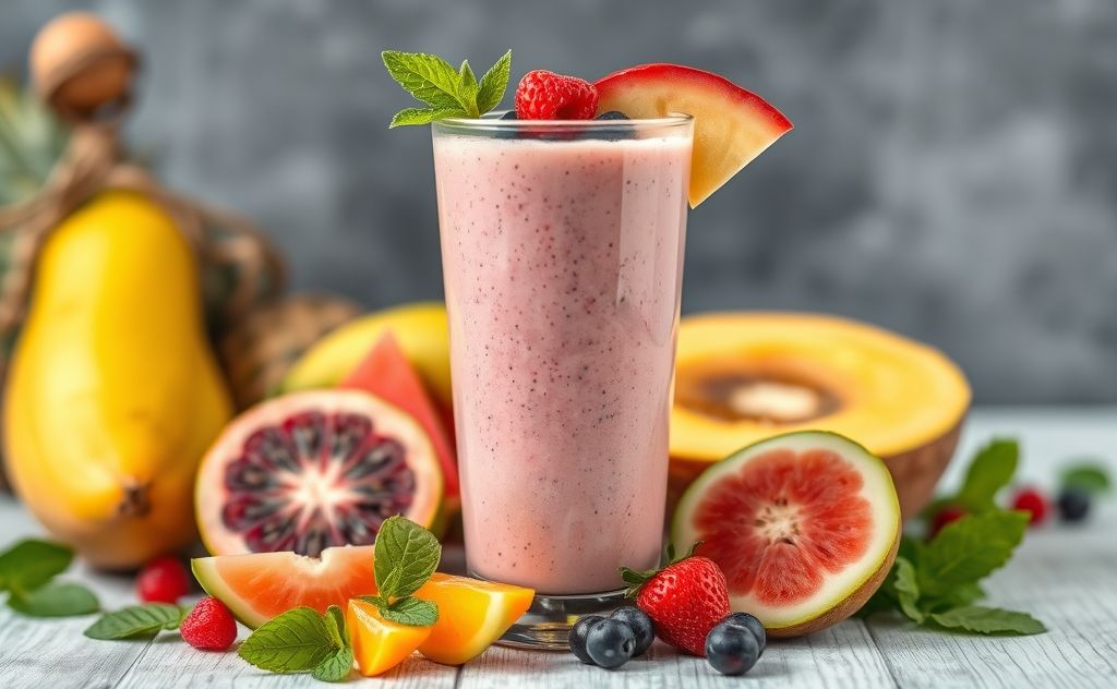 Fat burner smoothie with tropical fruits and energy.