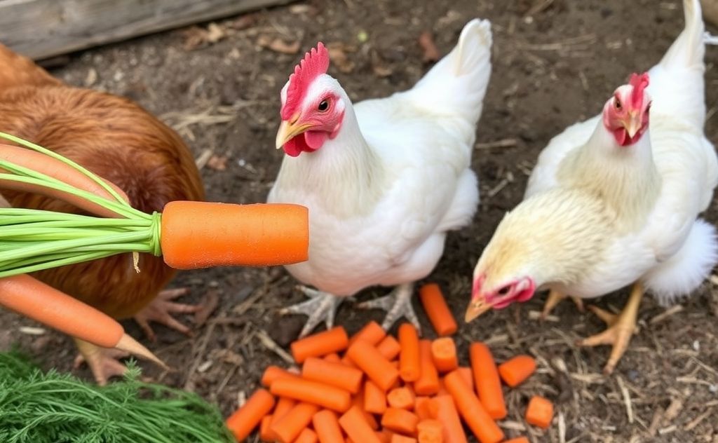 Feed carrots to chickens in small pieces