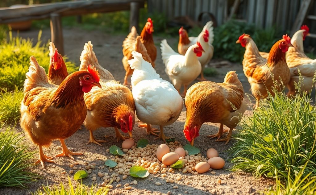 Feed chickens natural grains and greens for tasty eggs