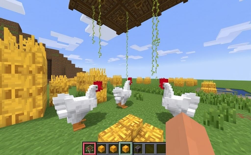 Feed chickens with grains and seeds in Minecraft