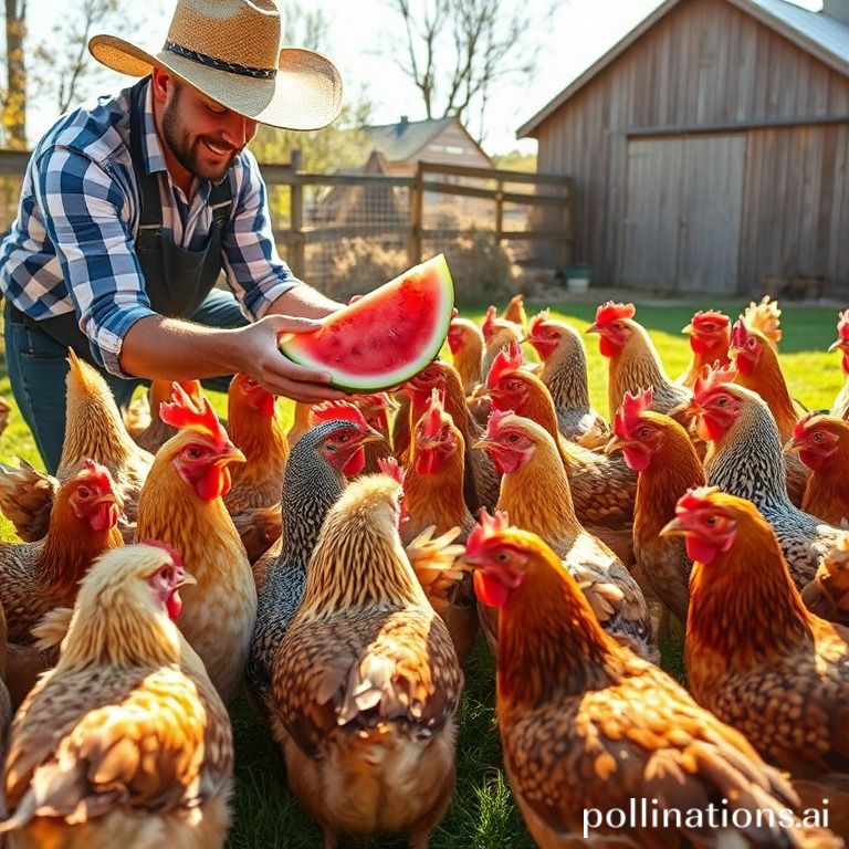 Hens enjoying watermelon