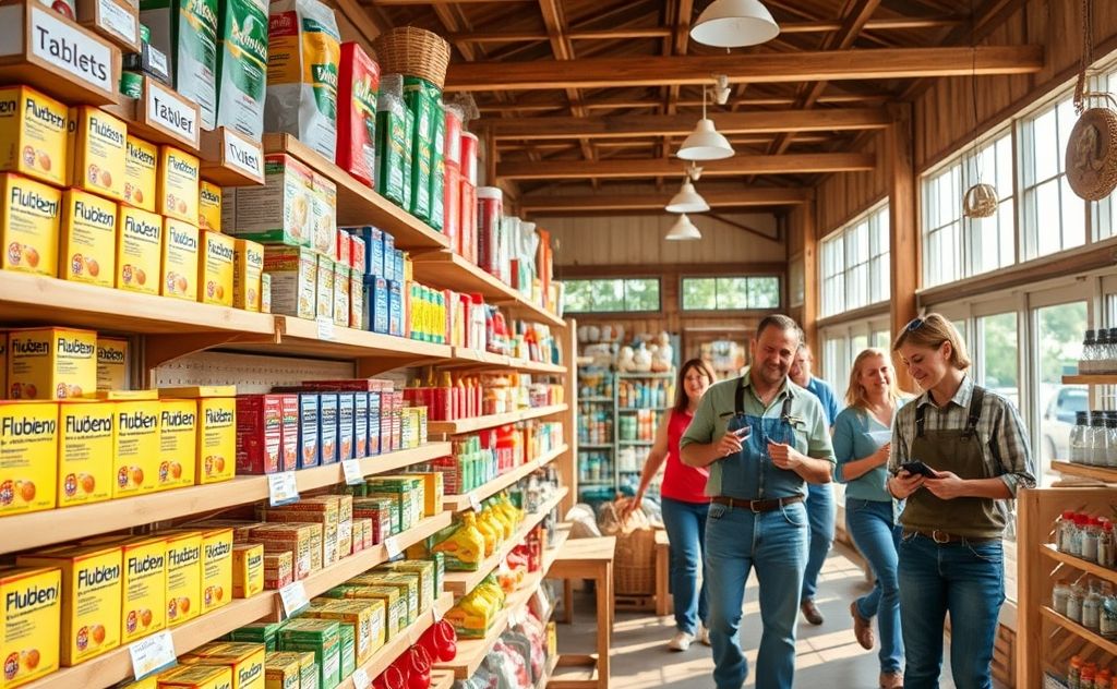 Find flubenol for chickens at local feed stores