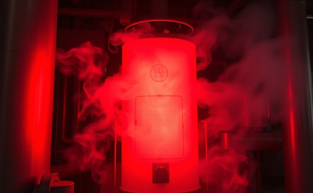 Flashing red hot water heater with steam effects
