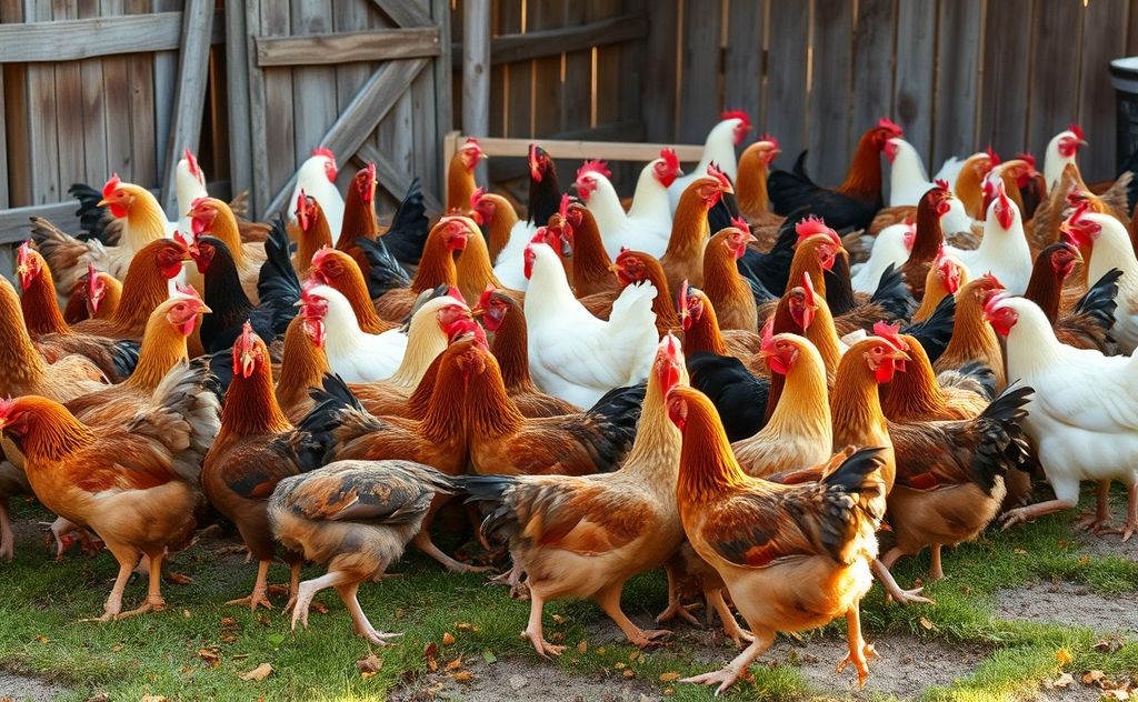Flock of chickens interacting together