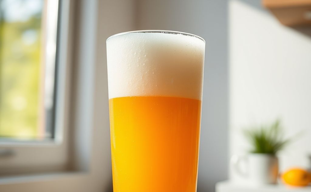 Foam from juicing in a refreshing glass
