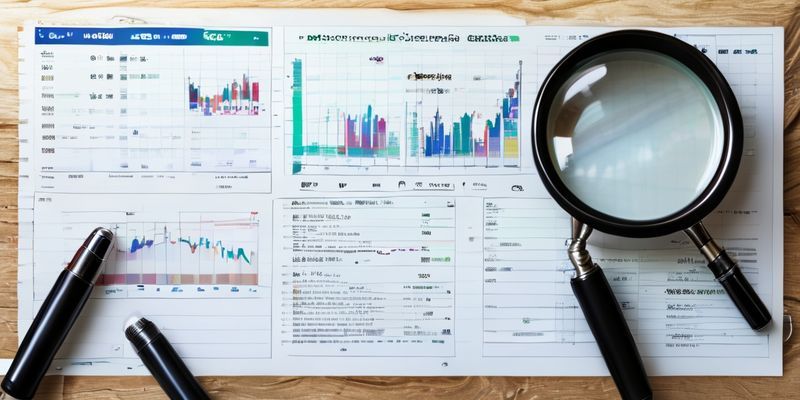 A magnifying glass examining a comparison table of Forex brokers, highlighting regulatory bodies and trading conditions, symbolizing wise broker selection.