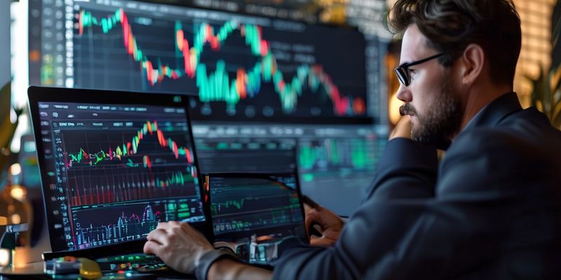 A focused Forex trader analyzing charts on a laptop, embodying discipline and continuous learning in their trading journey.