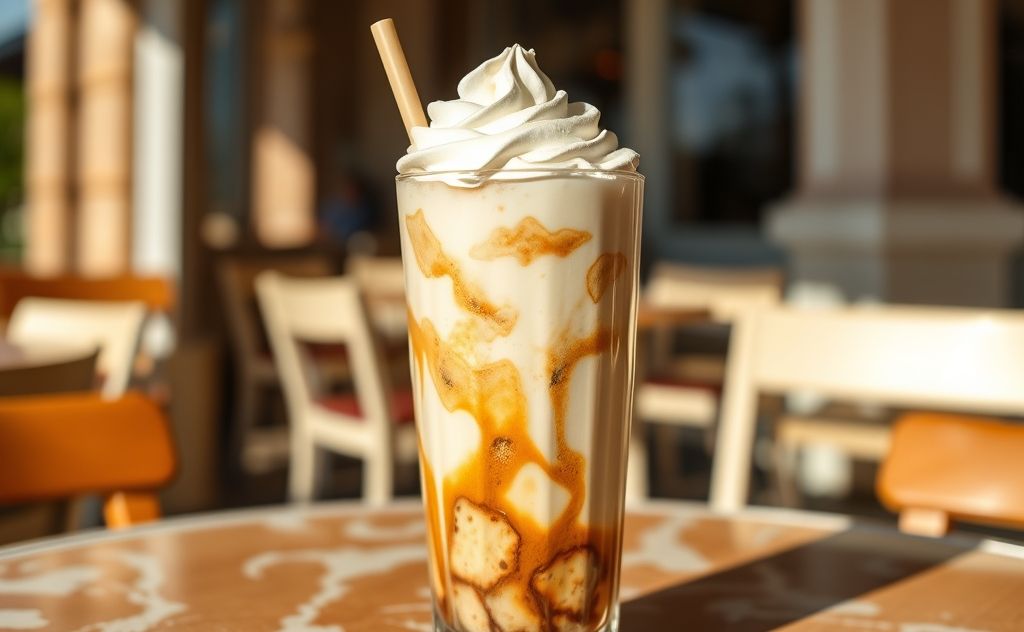 Frappe with coffee and ice, milkshake with cream