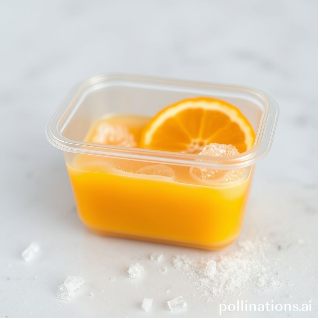 Freezing orange juice in a plastic container with proper filling techniques