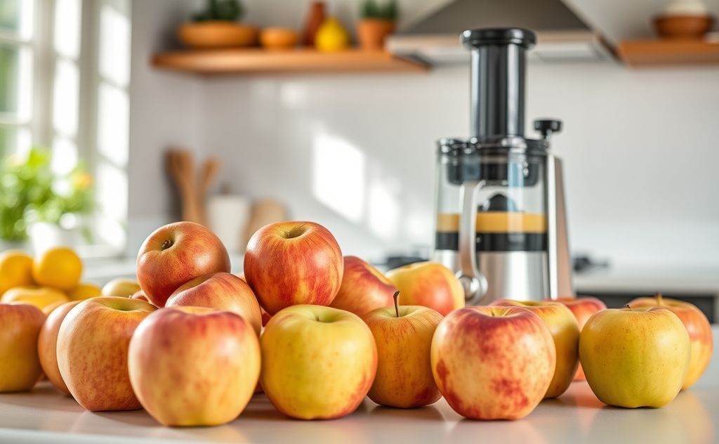 Fresh apples ready for juicing in a bright kitchen