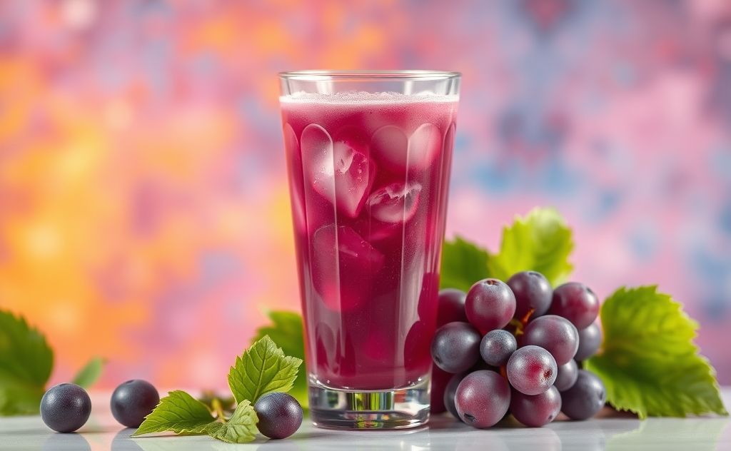Fresh grape juice in a glass with a vibrant background