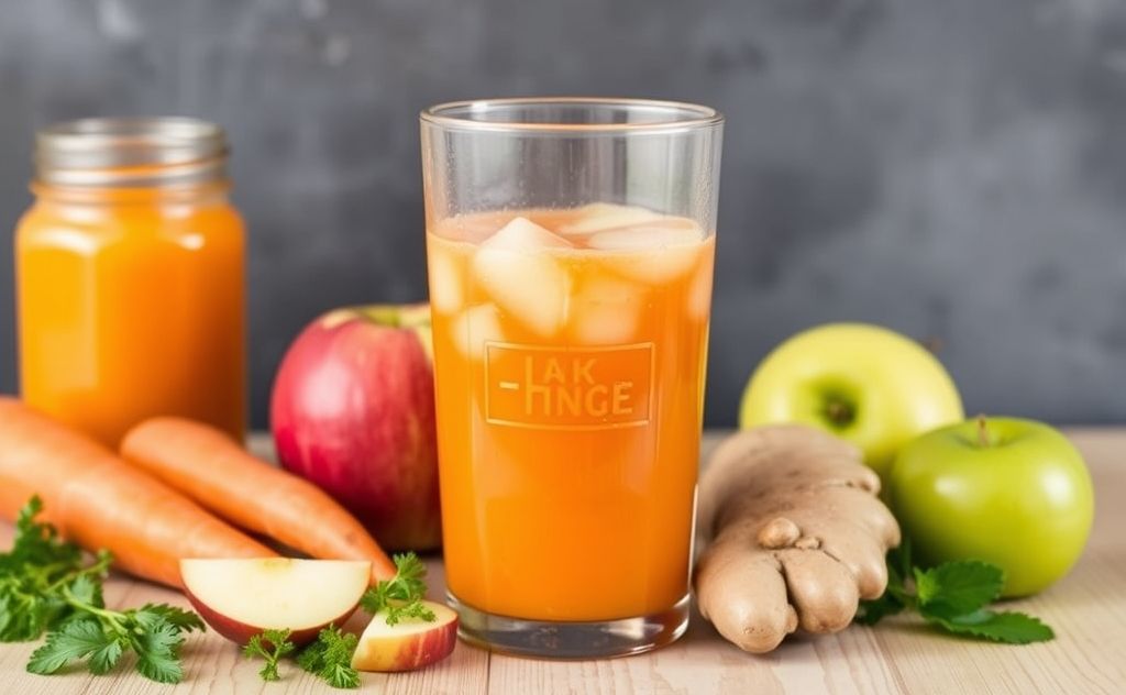 Fresh juice benefits: carrots, apples, ginger blend.