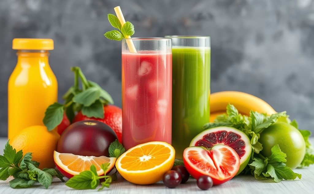 Fresh juice cleanse with vibrant fruits and veggies
